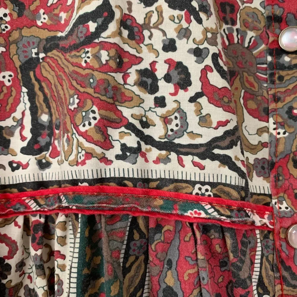 Vintage Models Coat Duster Lounge Pearl Snap Cottagecore Boho Paisley Size 12